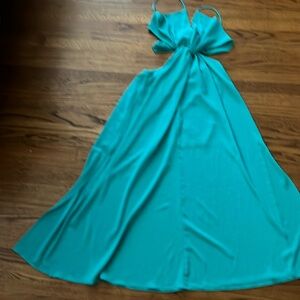 Vici deep aqua dress xl adjustable straps and tie back ankle length side slit